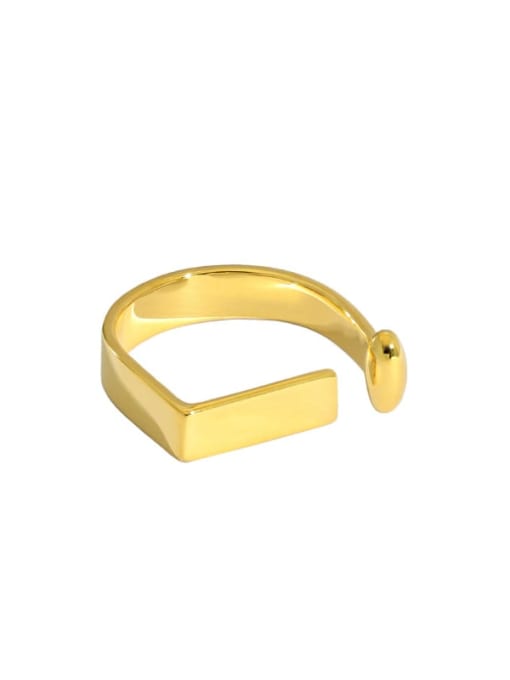 Gold [13 adjustable] 925 Sterling Silver Smooth Geometric rectangle Minimalist Band Ring
